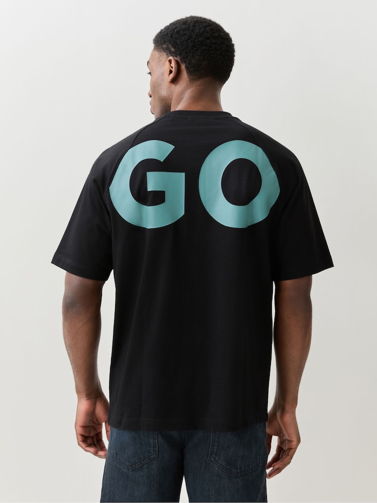 HUGO Black Large Logo Printed T-Shirt - Image 2 of 5