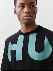 HUGO Black Large Logo Printed T-Shirt - Image 4 of 5