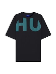 HUGO Black Large Logo Printed T-Shirt - Image 5 of 5