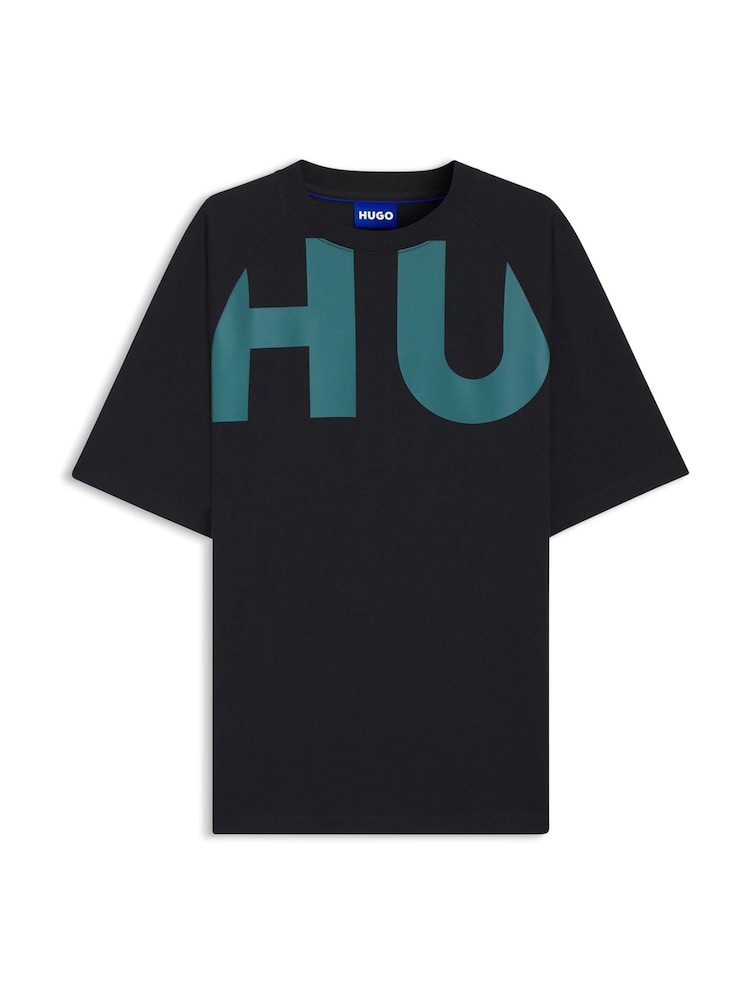 HUGO Black Large Logo Printed T-Shirt - Image 5 of 5