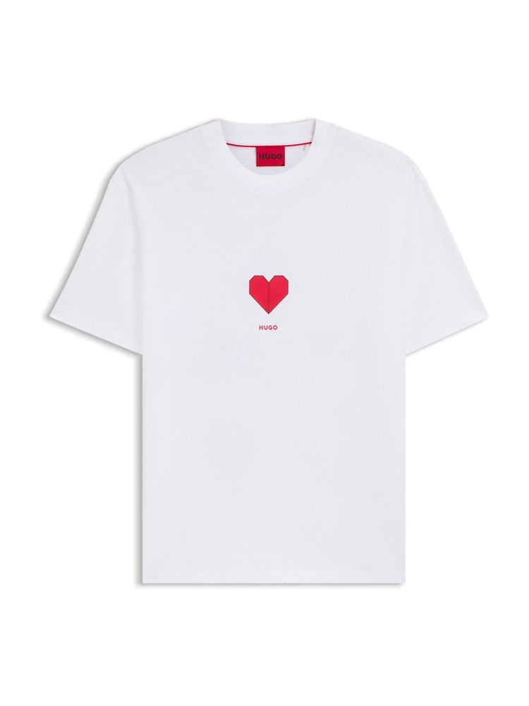 أبيض - تيشرت برسمة قلب عيد الحب من HUGO - صورة 5 من 5