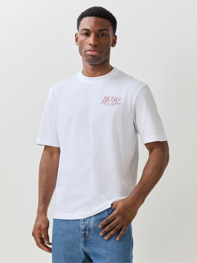 HUGO White Fish Back Print Logo T-Shirt - Image 2 of 7