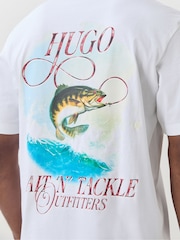 HUGO White Fish Back Print Logo T-Shirt - Image 6 of 7