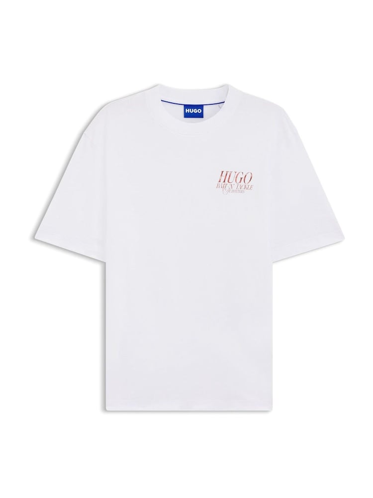 HUGO White Fish Back Print Logo T-Shirt - Image 7 of 7