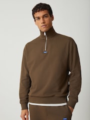 HUGO Brown Logo Quarter Zip Sweat Top - Image 1 of 1