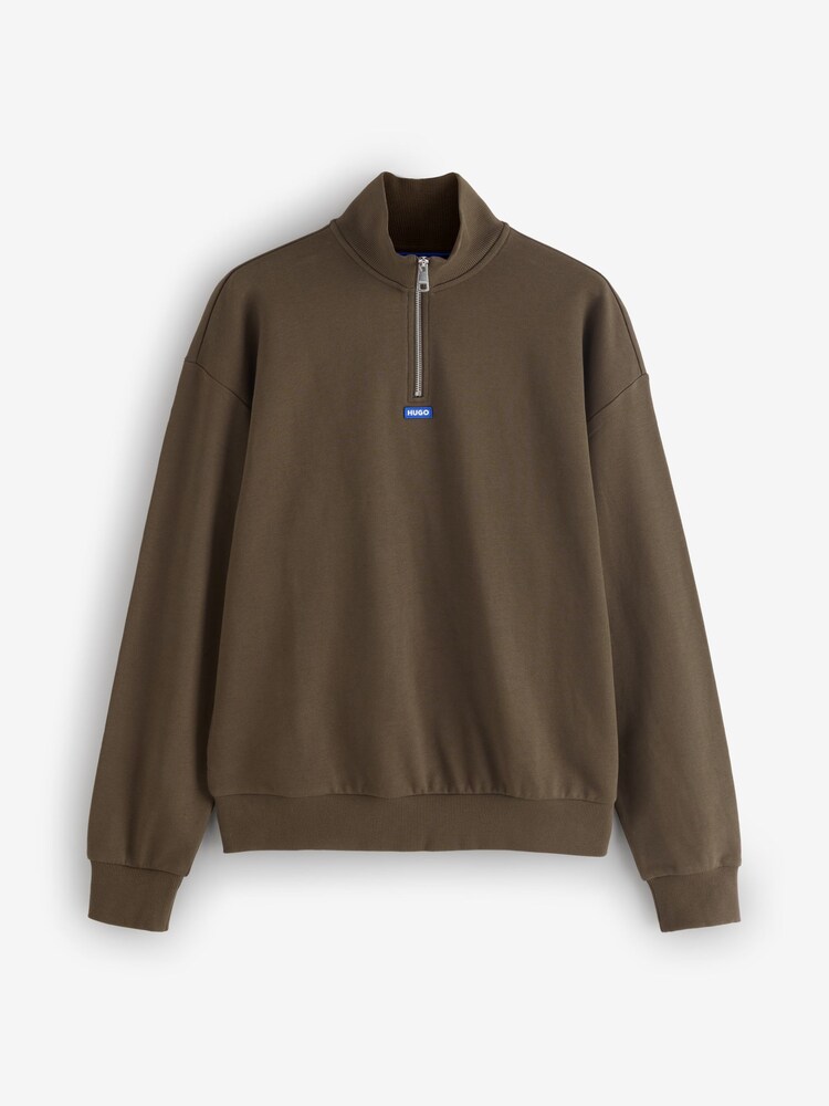 HUGO Brown Logo Quarter Zip Sweat Top - Image 1 of 1 HUGO Brown Logo Quarter Zip Sweat Top - Image 1 of 1