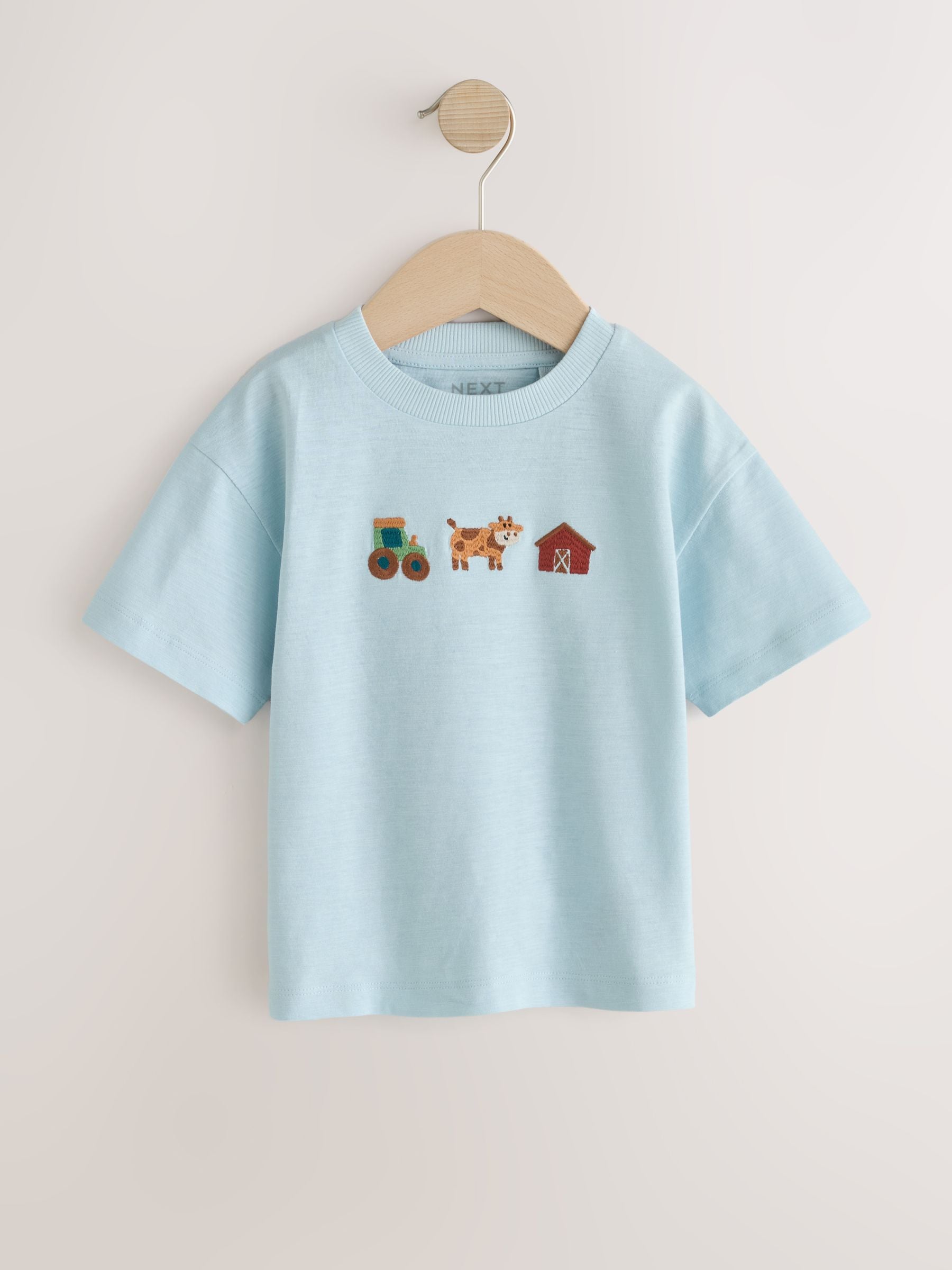 Buy Blue Farm Trio Embroidery Short Sleeve Appliqué T-Shirt (3mths