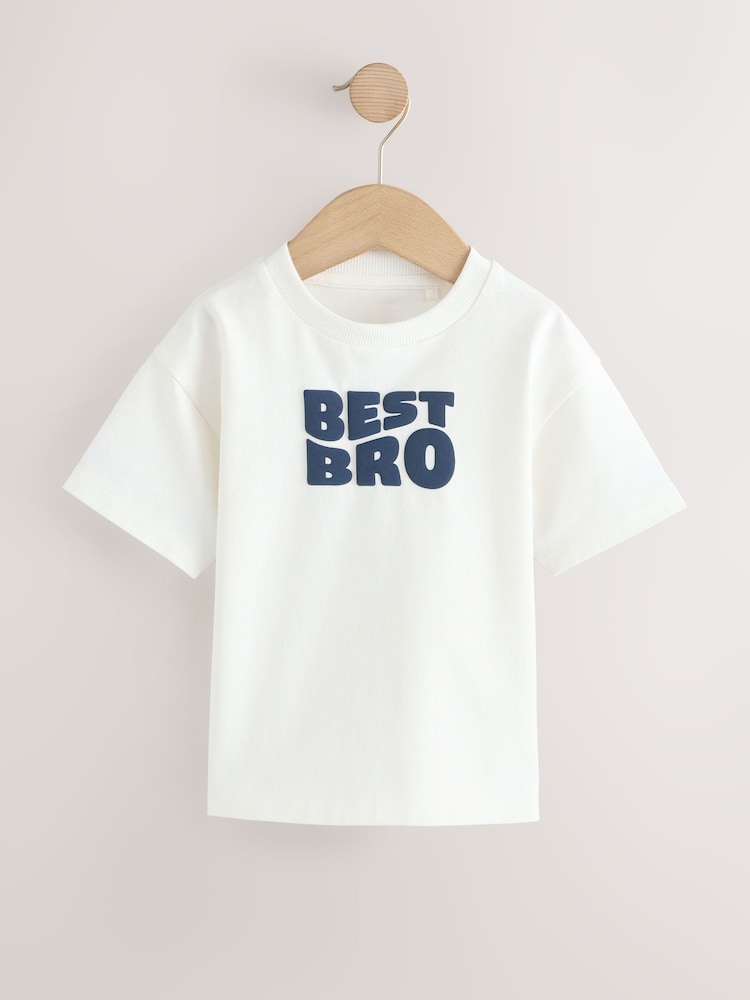 White Best Bro Slogan Short Sleeve Graphic T-Shirt (3mths-7yrs) - Image 1 of 4