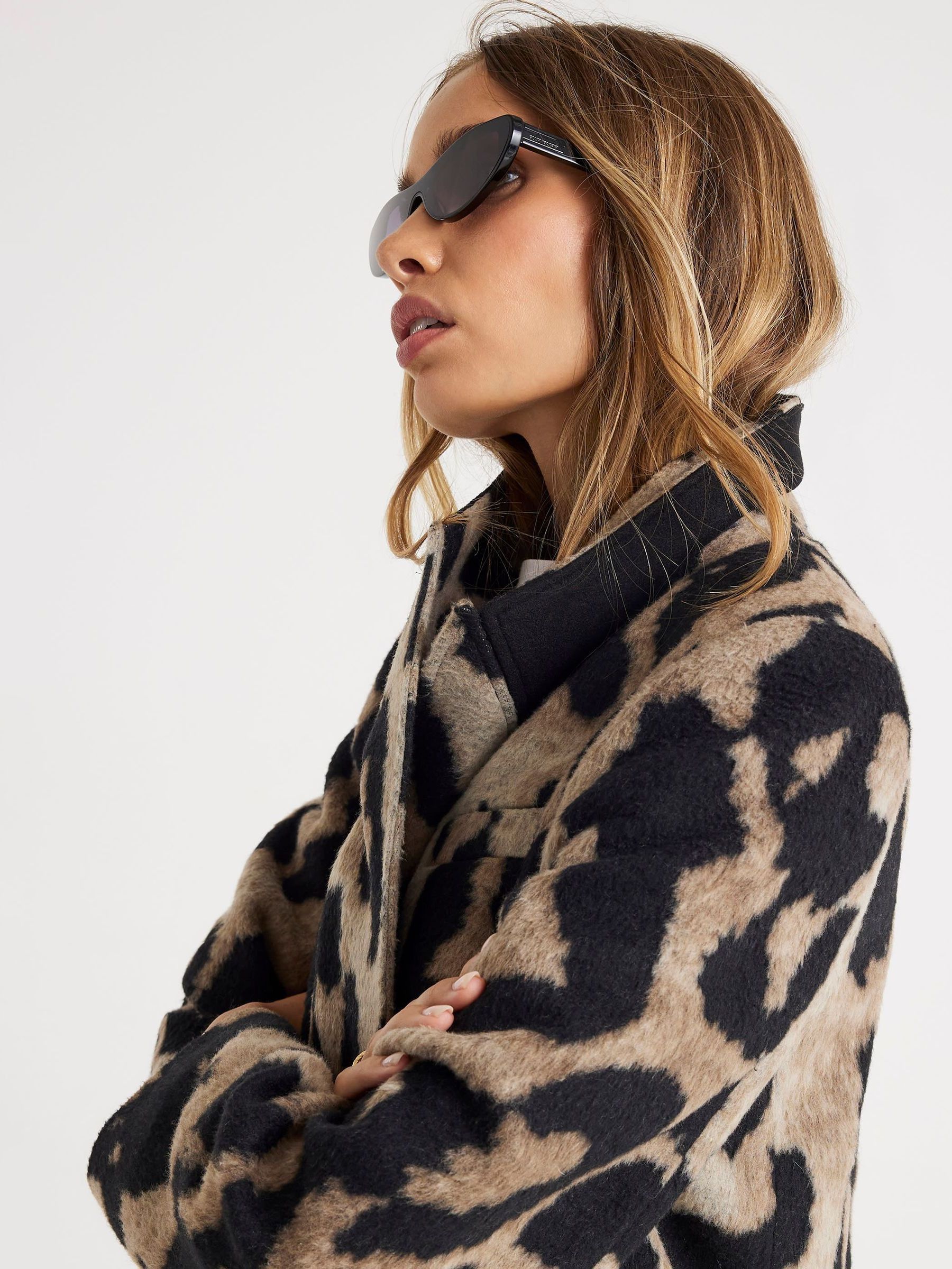 Buy River Island Brown Brushed Leopard Print Double Breasted Coat