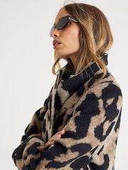 River Island Brown Brushed Leopard Print Double Breasted Coat - Image 4 of 4