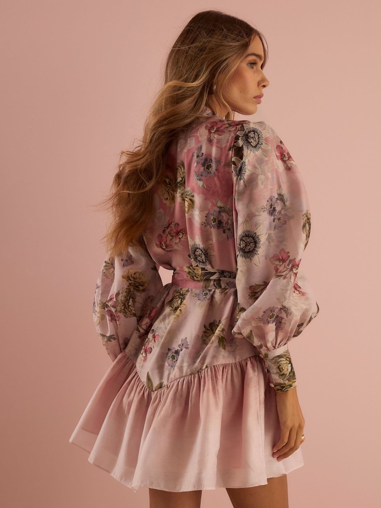 River Island Pink 3D Detail Floral Belted Mini Dress - Image 2 of 4