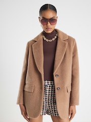 River Island Brown Brushed Faux Wool Single Breasted Blazer - Image 1 of 4