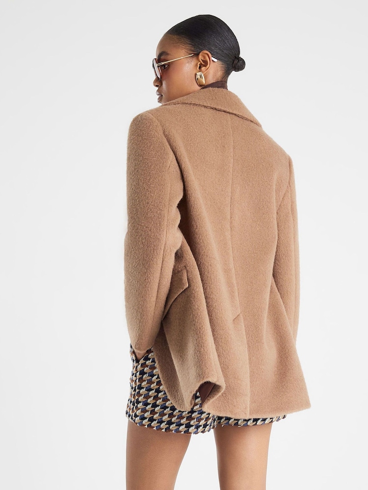 River Island Brown Brushed Faux Wool Single Breasted Blazer - Image 2 of 4