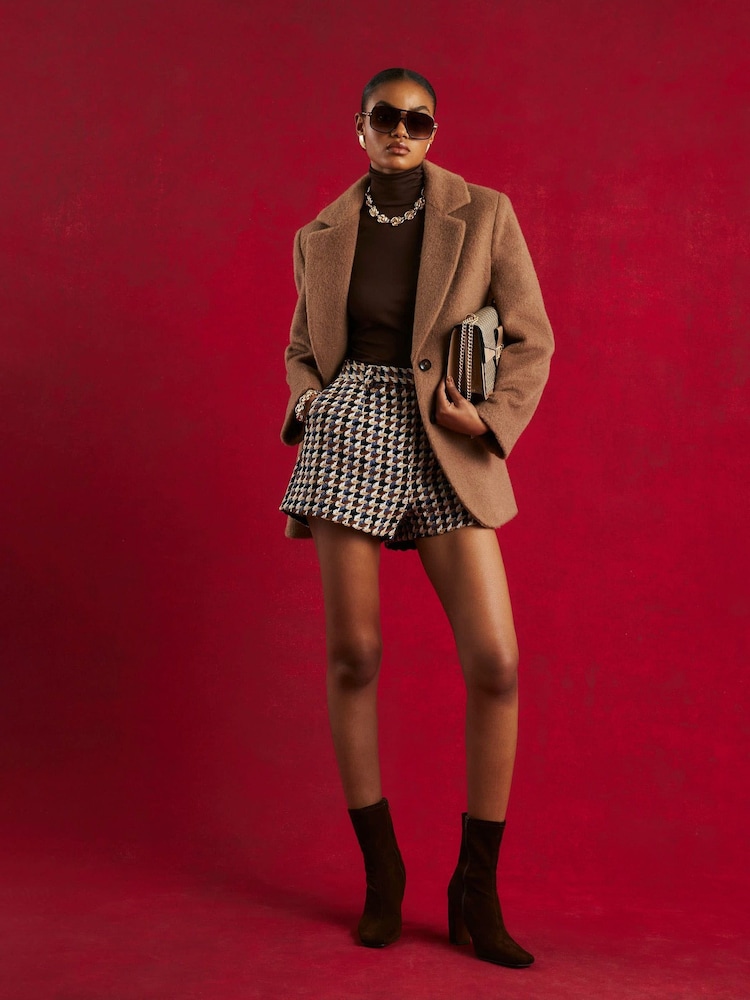 Buy River Island Brown Brushed Faux Wool Single Breasted Blazer