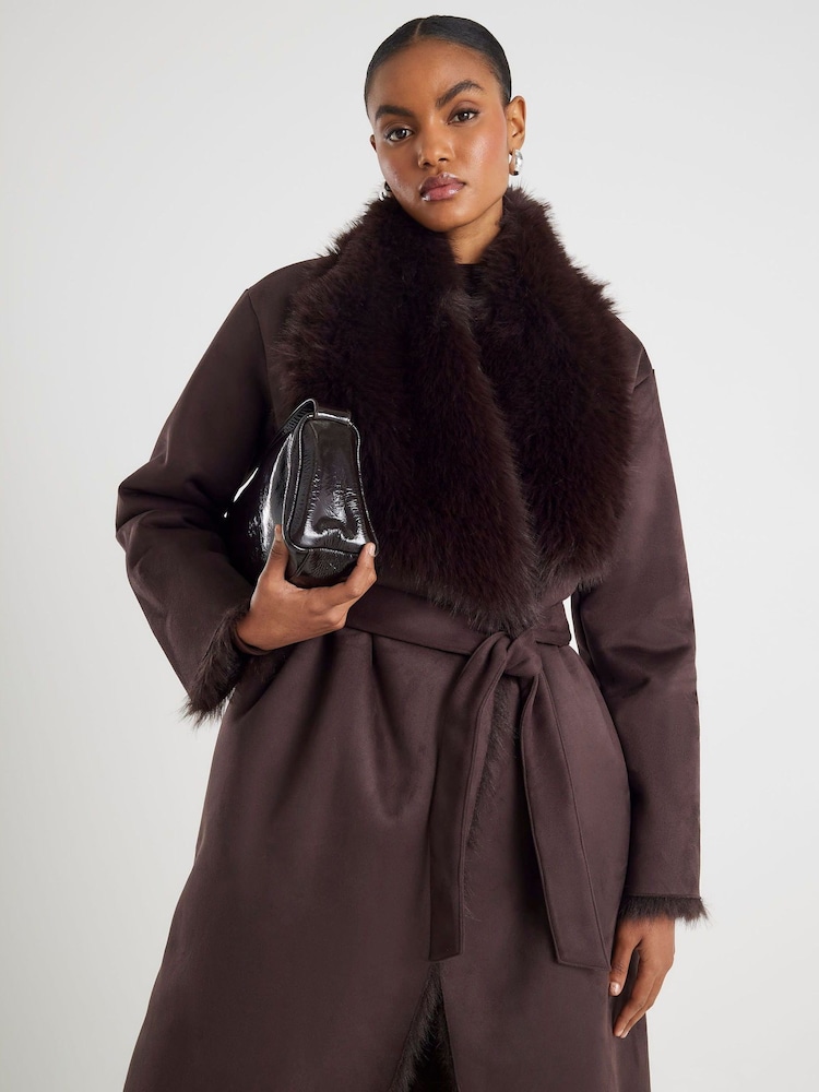River Island Brown Waterfall Faux Fur Coat - Image 4 of 4