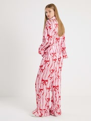 River Island Pink Stripe Bow Print Pyjamas Set - Image 3 of 4