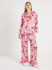 River Island Pink Stripe Bow Print Pyjamas Set - Image 4 of 4