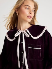 River Island Purple Frill Collar Velvet Pyjamas Set - Image 2 of 4