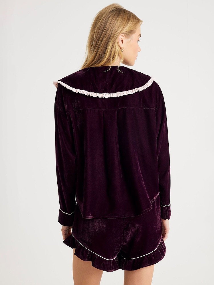 River Island Purple Frill Collar Velvet Pyjamas Set - Image 4 of 4