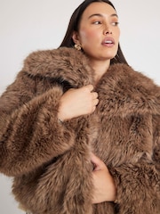 River Island Brown Short Faux Fur Jacket - Image 1 of 6