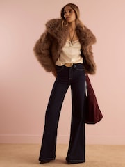 River Island Brown Short Faux Fur Jacket - Image 3 of 6