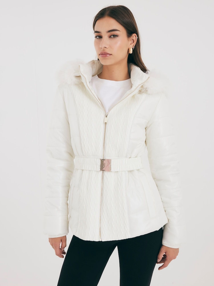 River Island Cream Classic Short Slim Padded Coat - Image 2 of 4