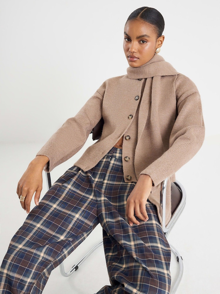 River Island Brown Scarf Wrap Detail Cardigan - Image 1 of 4