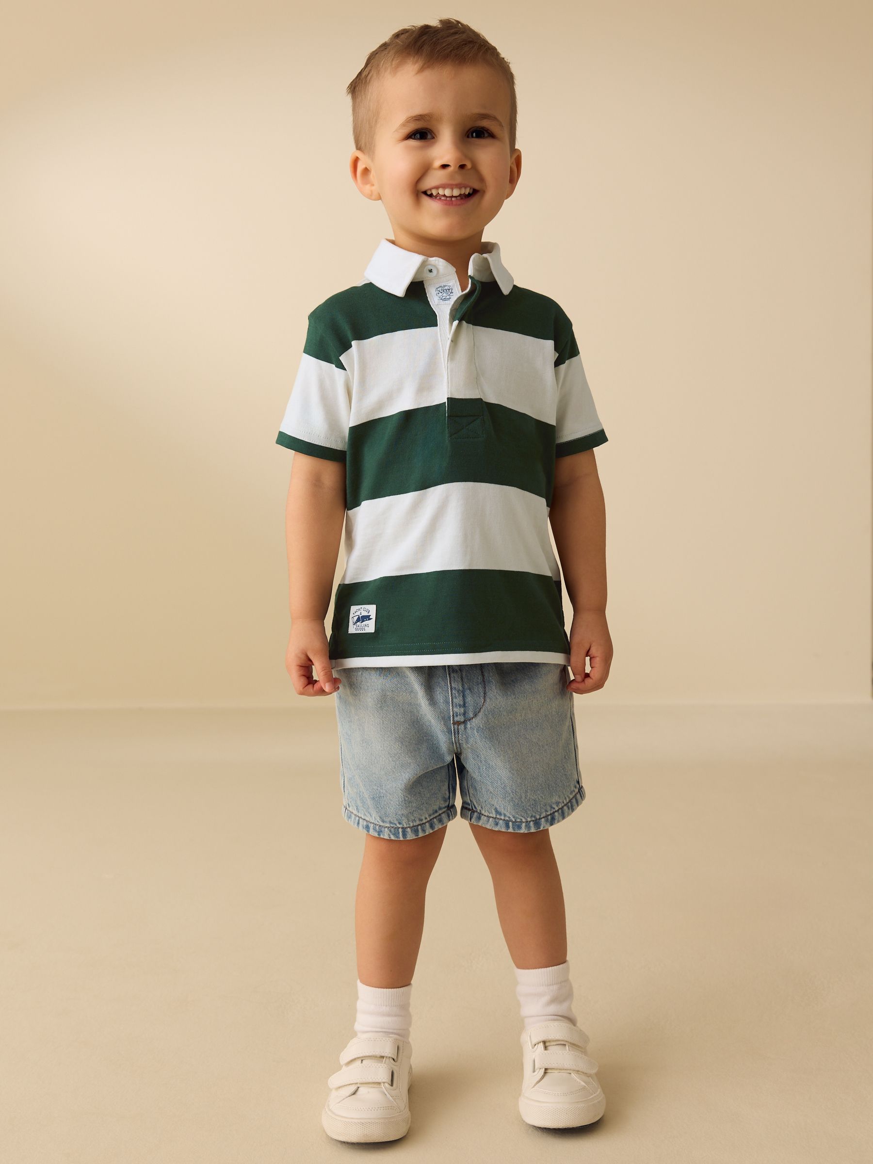 Buy Green/White Short Sleeve Rugby Polo Shirt (3mths-7yrs) from
