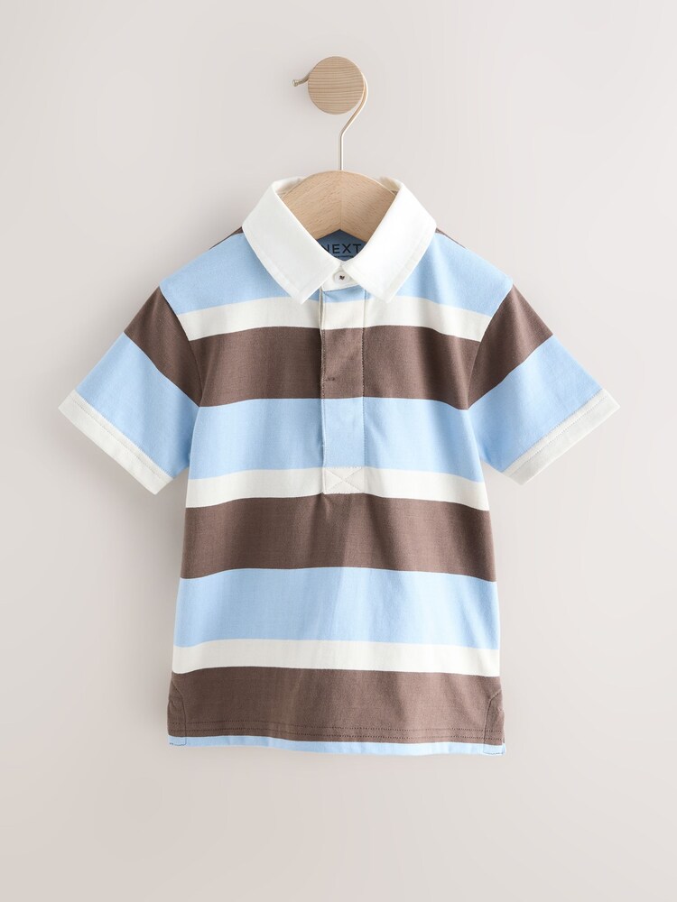 Chocolate Brown/Blue/White - Cămașă polo rugby cu mânecă scurtă (3mths-7yrs) - Imaginea 1 din 4