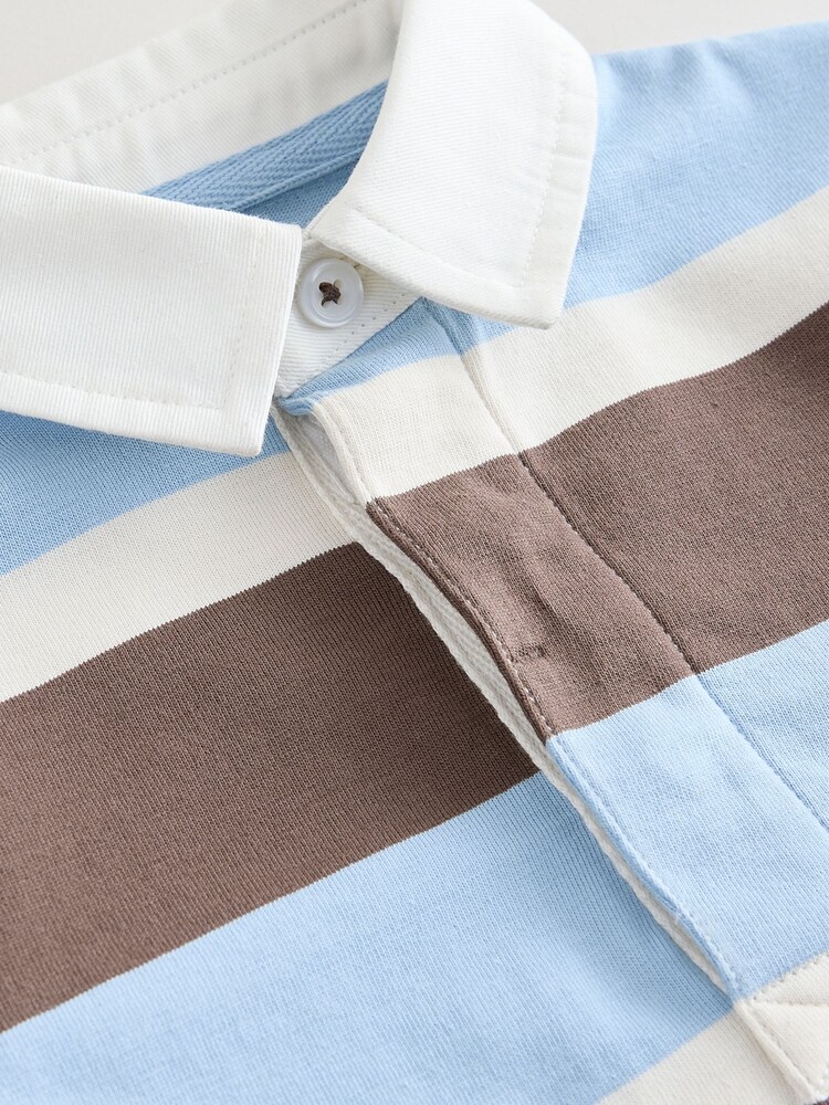 Chocolate Brown/Blue/White - Cămașă polo rugby cu mânecă scurtă (3mths-7yrs) - Imaginea 4 din 4