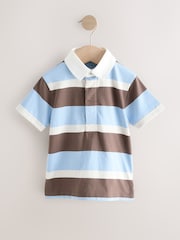 Chocolate Brown/Blue/White Short Sleeve Rugby Polo Shirt (3mths-7yrs) - Image 5 of 8