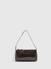River Island Brown Leather Cracked Texture Shoulder Bag - Image 1 of 5