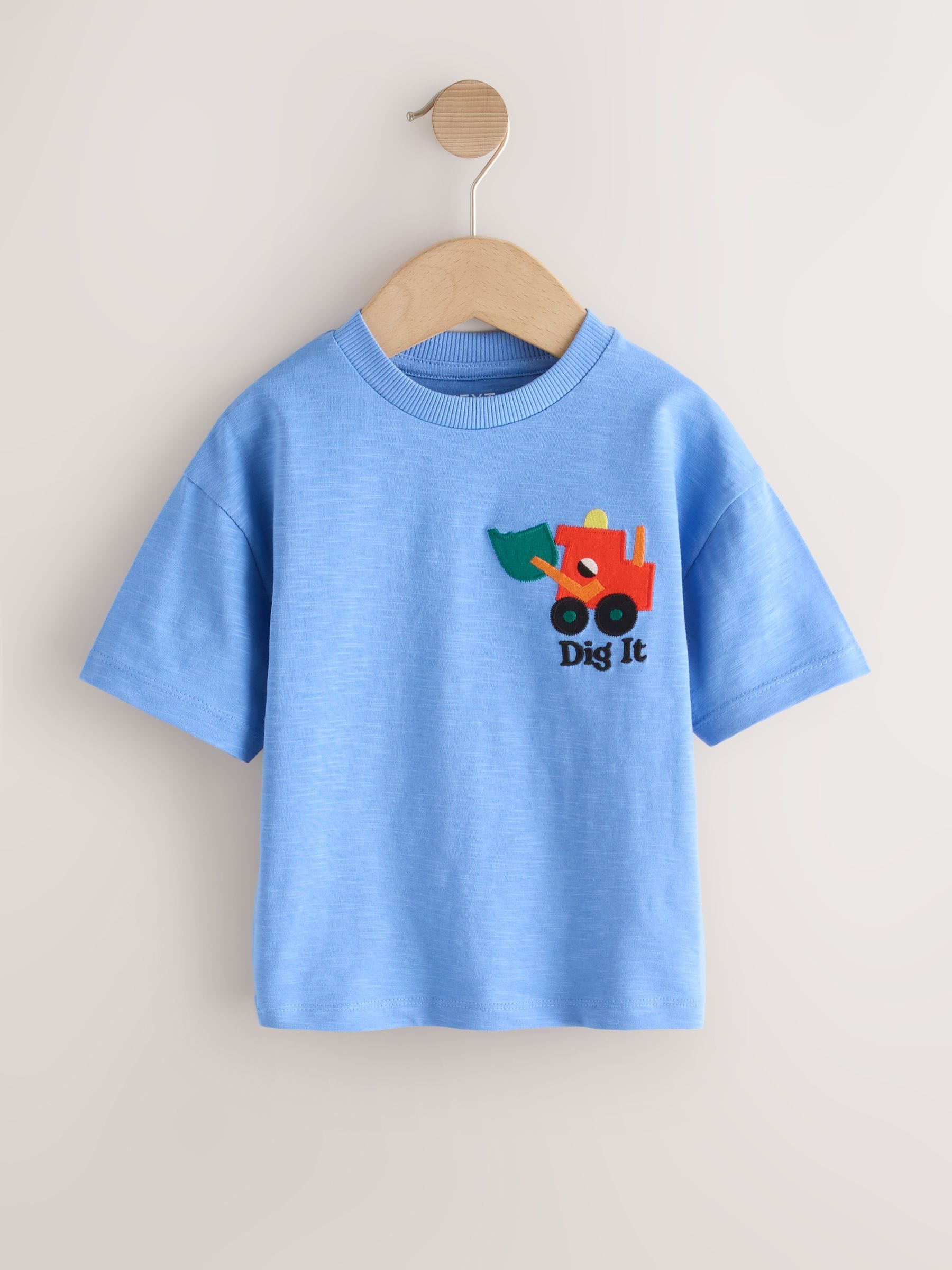 Buy Multi Digger Short Sleeve Appliqué T-Shirts 3 Pack (3mths-7yrs