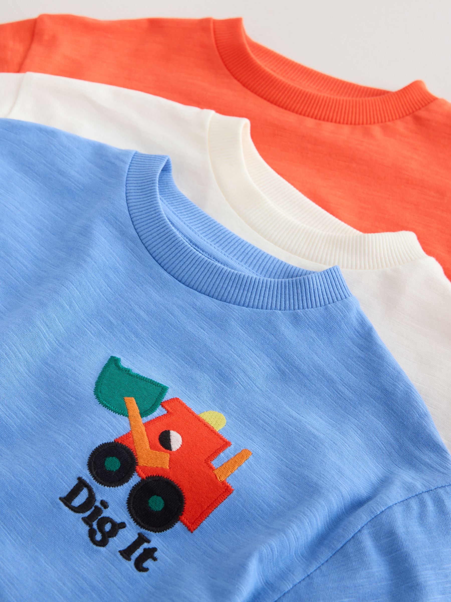 Buy Multi Digger Short Sleeve Appliqué T-Shirts 3 Pack (3mths-7yrs