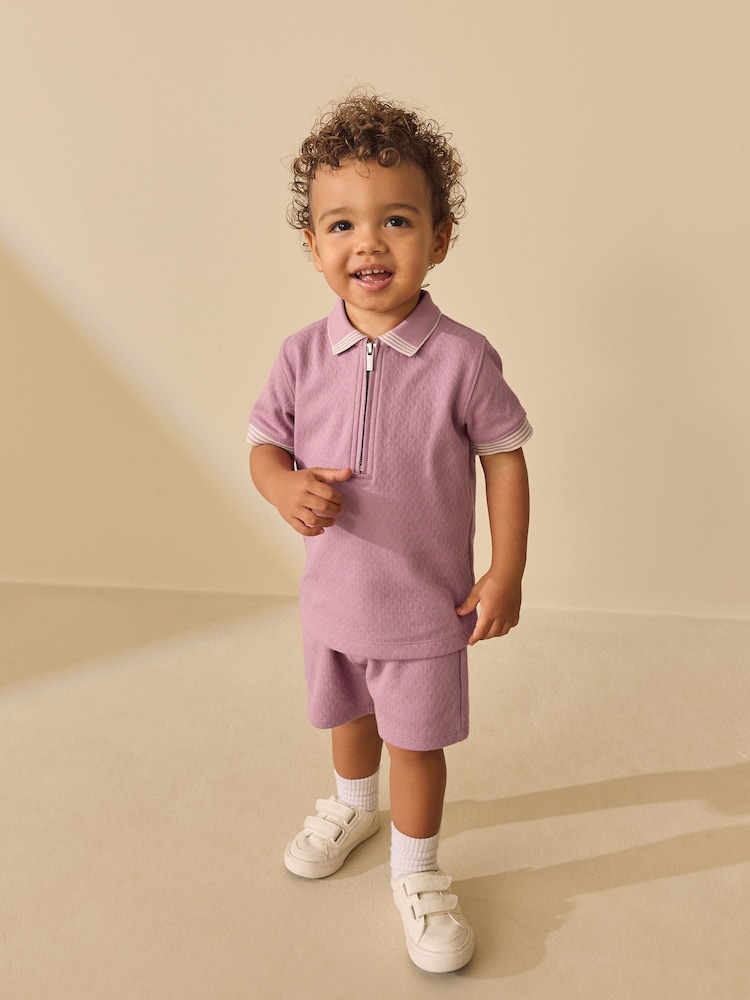 Pink Zip Neck Short Sleeve Polo Shirt And Shorts Set (3mths-7yrs) - Image 2 of 8