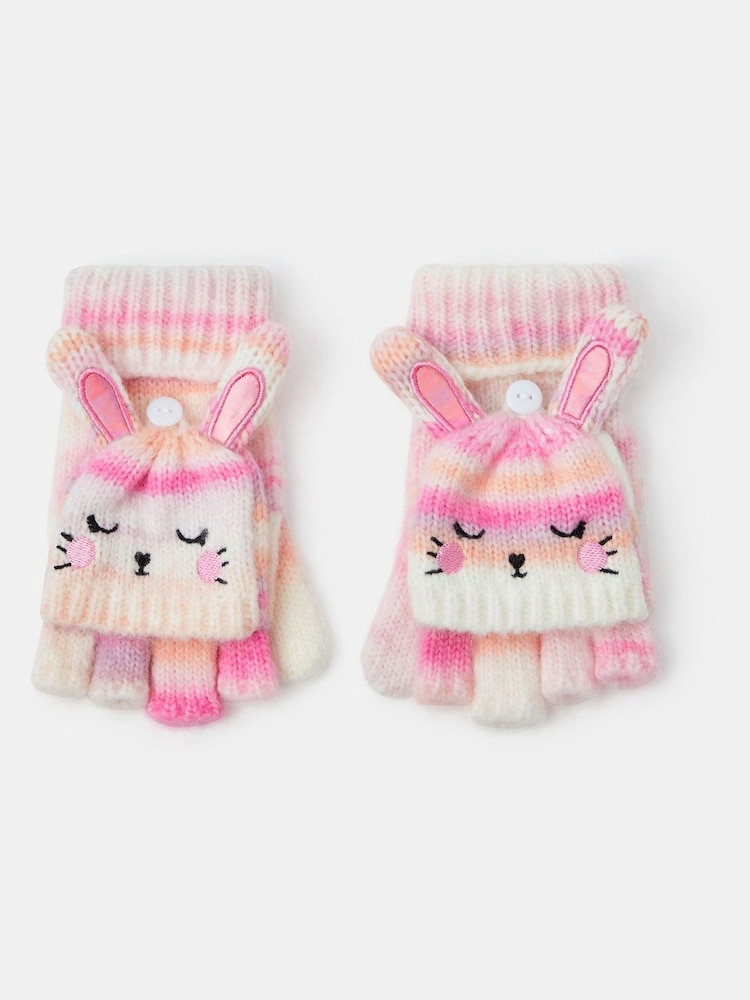 Angels By Accessorize Pink Girls Bunny Stripe Fingerless Gloves with Mittens - Image 1 of 2
