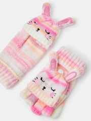 Angels By Accessorize Pink Girls Bunny Stripe Fingerless Gloves with Mittens - Image 2 of 2