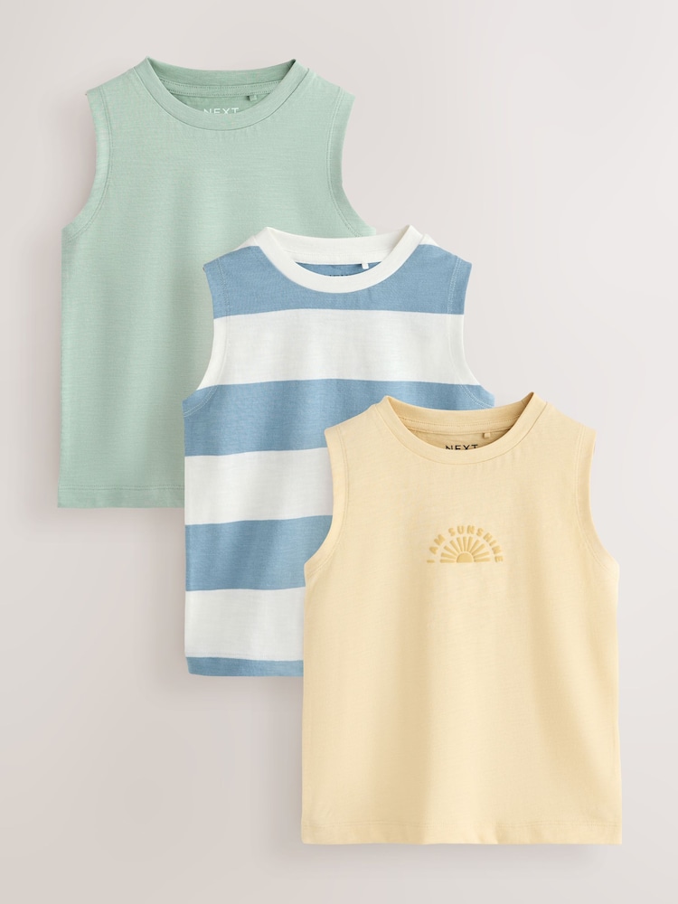 Multi Pastel Stripe Graphic Vests 3 Pack (3mths-7yrs) - Image 1 of 7