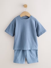 Blue/Green/Neutral Textured Short Sleeve T-Shirt and Shorts Set 3 Pack (3mths-7yrs) - Image 12 of 16