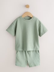 Blue/Green/Neutral Textured Short Sleeve T-Shirt and Shorts Set 3 Pack (3mths-7yrs) - Image 13 of 16