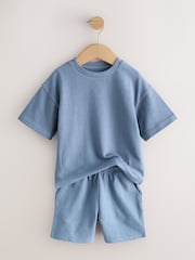 Blue/Green/Neutral Textured Short Sleeve T-Shirt and Shorts Set 3 Pack (3mths-7yrs) - Image 2 of 8