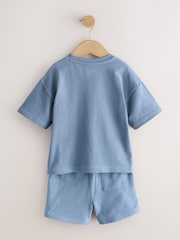 Blue/Green/Neutral Textured Short Sleeve T-Shirt and Shorts Set 3 Pack (3mths-7yrs) - Image 3 of 8