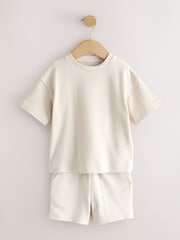 Blue/Green/Neutral Textured Short Sleeve T-Shirt and Shorts Set 3 Pack (3mths-7yrs) - Image 6 of 8