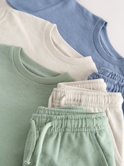 Blue/Green/Neutral Textured Short Sleeve T-Shirt and Shorts Set 3 Pack (3mths-7yrs) - Image 7 of 8