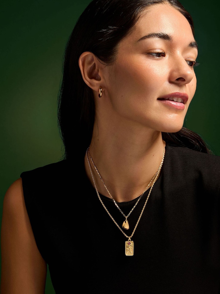 Accessorize Gold Tone Stainless Steel Flower Tag Pendant Necklace - Image 2 of 3
