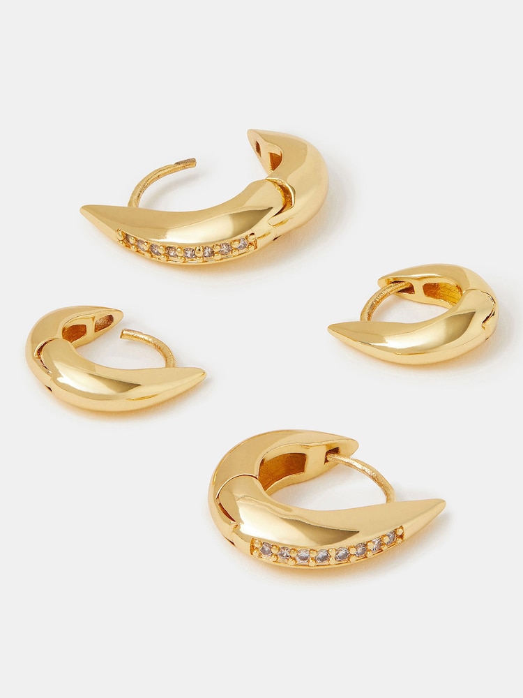 Accessorize Gold Tone 2 Pack 14ct Plated Hook Hoop Earrings - Image 2 of 4 Accessorize Gold Tone 2 Pack 14ct Plated Hook Hoop Earrings - Image 2 of 4