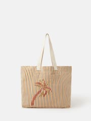 Accessorize Natural Stripe Palm Embroidered Shopper Bag - Image 1 of 5
