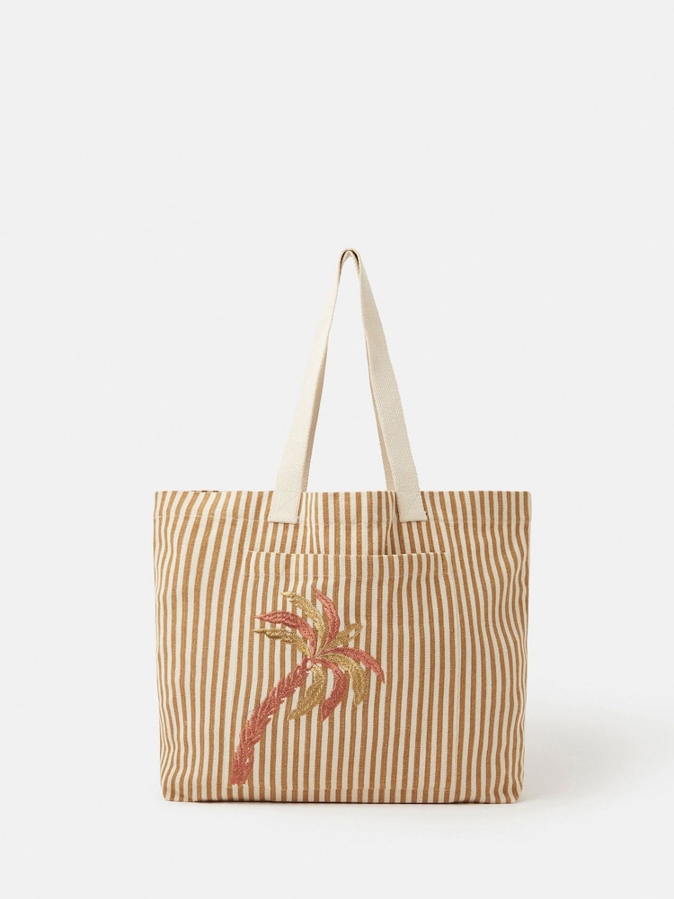Accessorize Natural Stripe Palm Embroidered Shopper Bag - Image 1 of 5