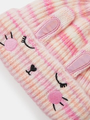 Angels By Accessorize Pink Girls Bunny Stripe Bobble Hat - Image 2 of 2