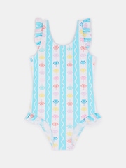 Angels By Accessorize Blue Girls Palm Tree Stripe Swimsuit - Image 1 of 2